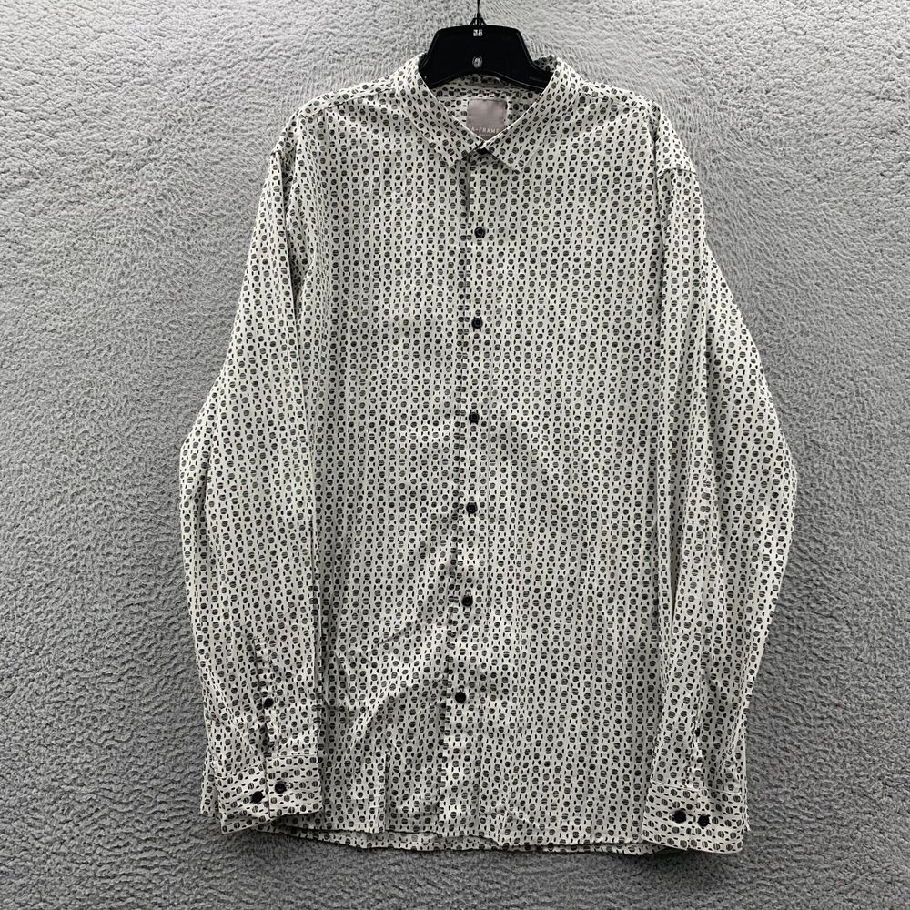 A FRAME Shirt Mens Medium Button Up Long Sleeve Stretch White Black